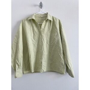 Djerf Avenue Breezy  Button Down Shirt Women XS Light Green Oversized Logo